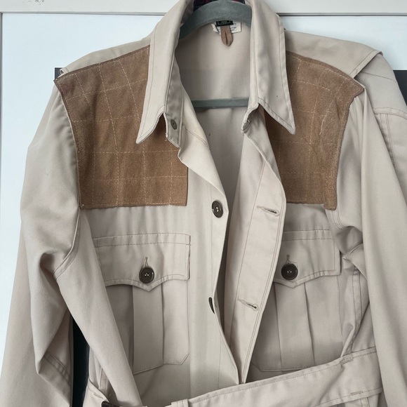VINTAGE Women's Beige Utility Jacket with Contrasting Suede Yoke - Picture 2 of 4